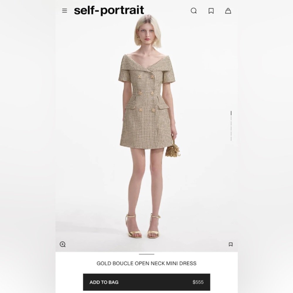 Self Portrait GOLD BOUCLE OPEN NECK MINI DRESS